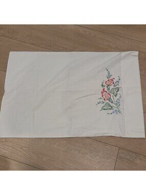 Pacific Vintage White Standard Pillowcase Hand Embroidered Lillies